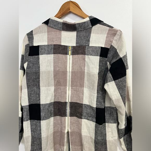 Soft Surroundings Medium Linen Blend Plaid Blouse button up Zipped Back #2BU60 - Picture 8 of 9